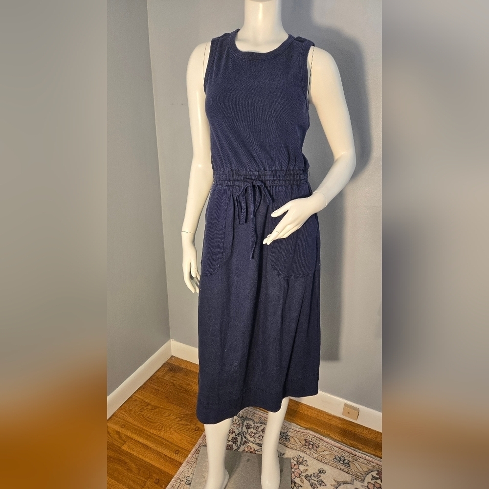 Michael Stars Wilhemina Blue Ribbed Linen Cotton Midi Dress with Pockets Size XS